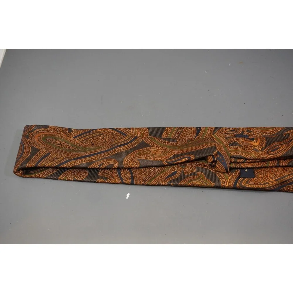 Banana Republic Men Tie 100% Silk Paisley Rust Orange Brown Copper Made in Italy